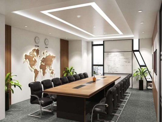 Không gian phòng họp được bố trí ở khu vực đóng, đảm bảo tính riêng tư và bảo mật cao nhất